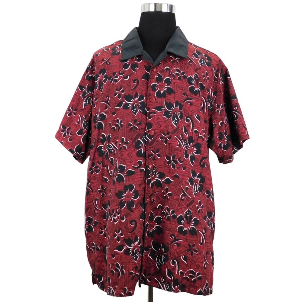 Zero Gravity Men XL Hawaiian Red Short Sleeve Button Shirt Tropical Beach Floral